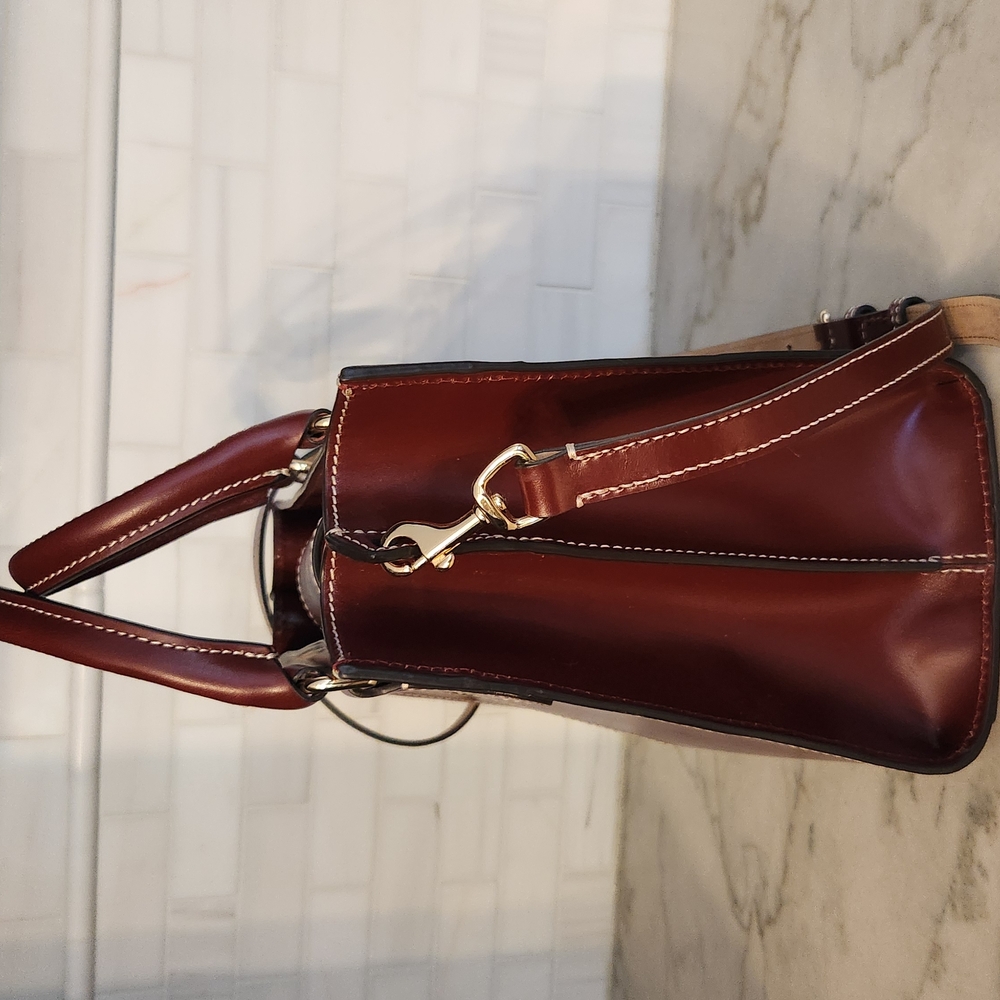 Burgundy Leather Handbag with Gold Accents - Picture 4 of 10